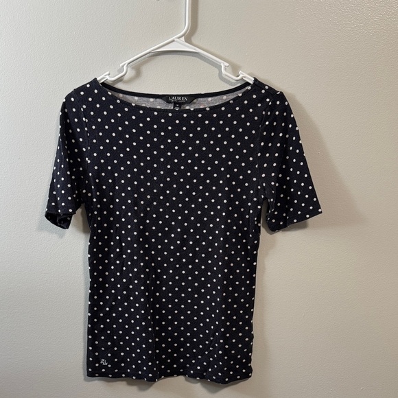 Ralph Lauren Navy and White Polka Dot Short Sleeve Top - Picture 1 of 6
